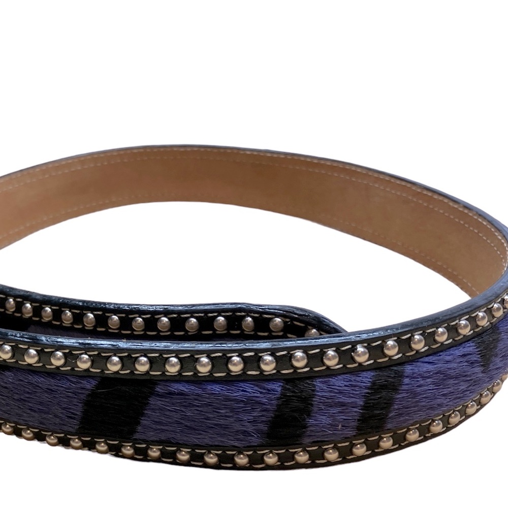 3D Purple Zebra Print Studded Leather Belt- Large